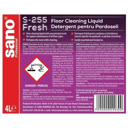 Detergent profesional Sano Floor S-255 pentru pardoseli, 4l - Img 2