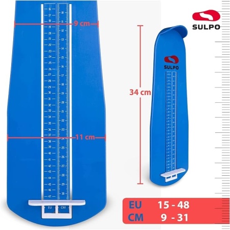 Dispozitiv Măsurare Picior și Mărime Pantofi SULPO, Pedimetru Copii și Adulți, Gradație Mărimi 15-48 (6-20 cm), Albastru - Img 5