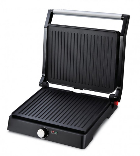 Gratar electric Heinner HEPG-F2000BKSS, placi fixe antiadezive, deschidere 180°, temperatura reglabila, Negru/Inox - Img 2
