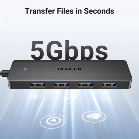 HUB Ugreen CM219 cu 4 porturi USB-A 3.0 și cablu USB-A 3.0 - negru - Img 6