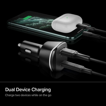 Incarcator auto cu 2 porturi SPIGEN PC1800 POWERARC PD30W/QC.3.0 BLACK - Img 4