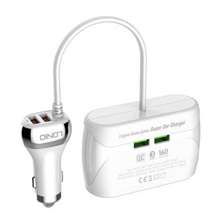 Incarcator auto cu splitter LDNIO C504Q, 3x USB (alb)