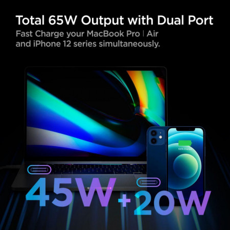 Incarcator priza SPIGEN PE2007EU POWERARC 2-PORT PD60W / QC3.0 WHITE - Img 3