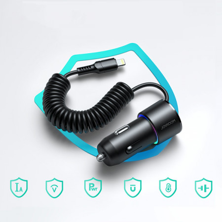 Incarcator rapid de masina 3 în 1 Joyroom cu cablu Lightning 1,5m 17W negru (JR-CL25) - Img 2