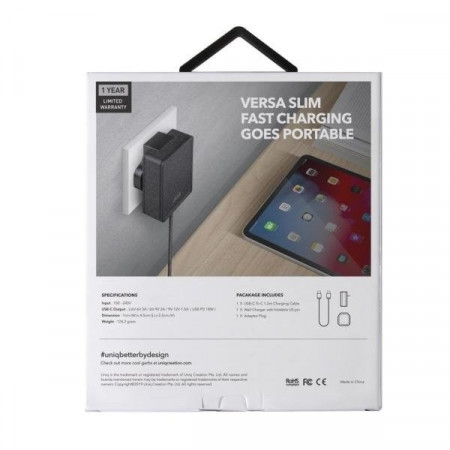 Incarcator UNIQ Versa Slim 18W + cablu USB-C la USB-C - negru - Img 6