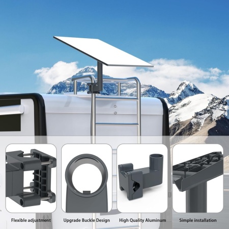Kit Suport de Montare pentru Antenă Starlink Gen 3 / V3 cu Adaptor de Țeavă Rotativ 360°, Rezistent la Intemperii și Vânt Puternic (până la 90 kg / 200 lbs), din Aliaj de Aluminiu Turnat, pentru Acoperiș, Autorulotă (RV), Balustradă și Stâlp (Ø 20–50 mm) - Img 6