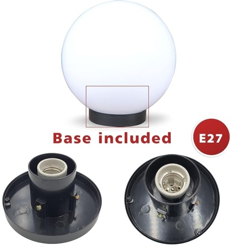 Lampa solara / corp de iluminat exterior tip glob sferic Velamp, diametru 200 mm, dulie E27, protectie IP44, pentru curte, gradina, terase si alei, Alb - Img 4