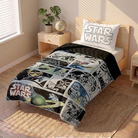 Lenjerie de pat pentru 1 persoana Jay Franco Star Wars Comic, 100% bumbac, cearceaf pilota si fata de perna 50 x 70 cm, Multicolor - Img 3