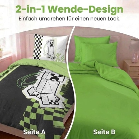 Lenjerie de pat pentru 1 persoana Minecraft Creeper Doodle, 100% bumbac, cearceaf pilota si fata de perna 50 x 70 cm, Multicolor - Img 6