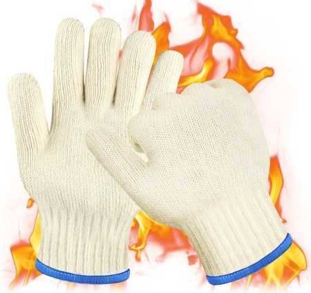 Mănuși Termorezistente de Bucătărie și Grătar AUAUY (1 Pereche), Bumbac Tricotat Dublu Strat, Rezistență până la 250°C, Design Ergonomic cu 5 Degete Ambidextru, Lungime 26 cm, pentru Cuptor, Tăvi Incinse, Fontă și BBQ - Img 2