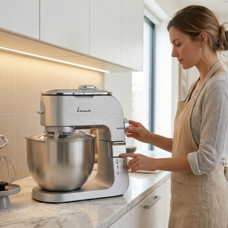 Mixer planetar FRAM FPM-K1500M, 1500W, bol inox 6L, 6 viteze si functie Pulse, Argintiu - Img 7