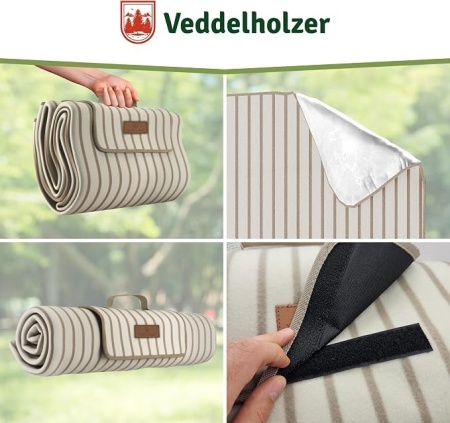 Pătură de picnic și plajă XXL Veddelholzer, 200 x 200 cm, impermeabilă, rezistentă la nisip, strat termoizolant și căptușeală moale, pliabilă tip geantă, lavabilă - Img 2