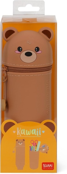 Penar Școlar Kawaii 2-în-1 din Silicon Moale Legami, Model Ursuleț (Teddy), Suport Retractabil de Birou, Închidere cu Fermoar, Înălțime 18.5 cm - Img 5