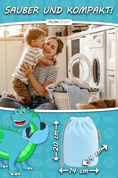 Perna de calatorie pentru copii FLOWZOOM Comfy, spuma cu memorie, husa moale detasabila si lavabila, pentru masina si avion, varsta 6+ ani, marimea M, Albastru - Img 4