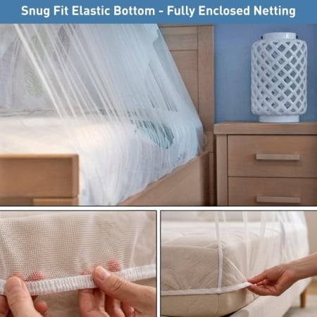 Plasă de Țânțari pentru Pat Dublu și Single Universal Backpackers, Fără Deschidere / Complet Închisă, Dimensiune XL (10.5 x 2.3 m), Montare Simplă cu 1 Punct, Plasă Albă Densă cu Bază Elastică, Sac de Transport Inclus - Img 9
