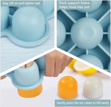 Recipient Congelator Porționare Hrană Bebeluși Aolso din Silicon Alimentar Fără BPA, 9 Compartimente x 75 ml cu Capac Detașabil, Formă Congelare Piureuri, Supe și Gustări, Albastru - Img 2