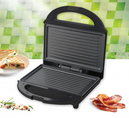 Sandwich maker Heinner SM-H700BK, 700 W, placi antiadezive fixe tip grill, Negru - Img 4