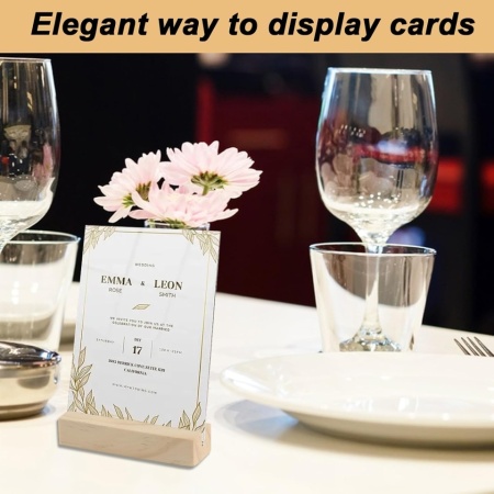 Set 16 Suporturi din Lemn pentru Carduri și Poze, Stand Mini din Lemn de Pin 10 x 3 x 2 cm, Fantă 3 mm, cu 2 Coli Autocolante, pentru Meniuri, Numere de Masă, Cărți de Vizită, Nunți și Petreceri - Img 7