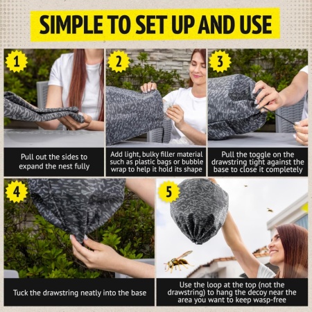 Set 2 Capcane Tip Cuib Fals de Viespi Waspinator, Momeală Ecologică pentru Îndepărtarea Viespilor Fără Substanțe Chimice sau Toxine, Rezistente la Intemperii, pentru Grădină, Foișor, Terasă, Balcon și Camping - Img 4