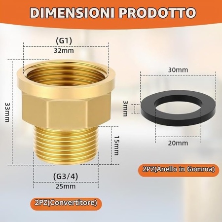Set 2 Reducții / Adaptori din Alamă 3/4" Exterior x 1" Interior, Bucșă Filetată Hexagonală cu 2 Inele de Etanșare, pentru Apă, Gaz și Combustibil - Img 7