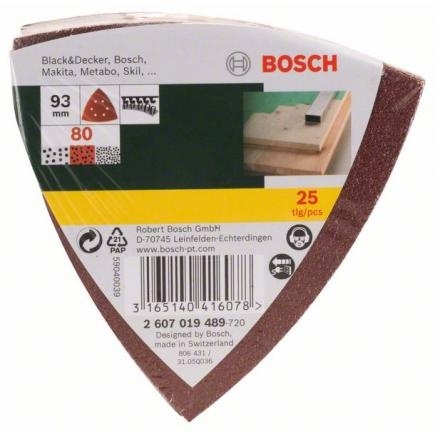Set 25 bucăți șmirghel triunghiular Bosch 2607019490 pentru șlefuitoare tip Delta, hârtie abrazivă cu orificii de aspirare și prindere velcro pentru lemn și vopsea - Img 2