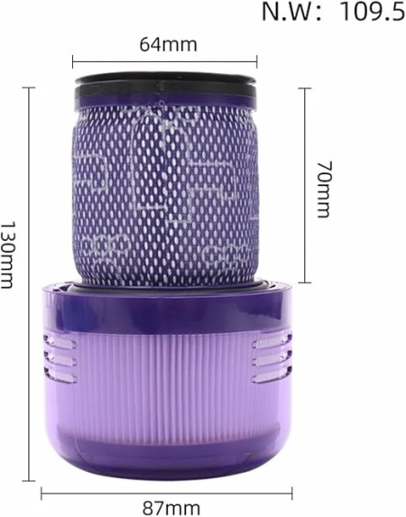 Set 3 Filtre de Schimb Compatibile cu Aspirator Dyson V12 Detect Slim, Cod Piesă 971517-01, Filtrare HEPA de Înaltă Eficiență, Filtru Lavabil și Reutilizabil, Purificare Aer și Retenție Alergeni - Img 2