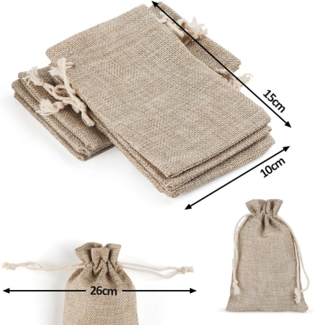 Set 30 Săculeți din Iută Naturală 10 x 15 cm, Săculeți Cadou cu Șnur Textil, Reutilizabili, pentru Bijuterii, Calendar Advent, Proiecte DIY, Nunți și Crăciun - Img 8