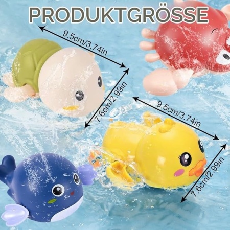 Set 4 jucarii mecanice de baie cu cheita, figurine plutitoare pentru cada, jucarii senzoriale bebelusi si copii mici, fete si baieti, varsta 0-5 ani - Img 3