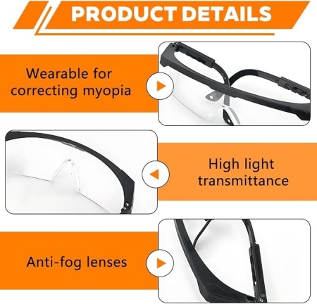 Set 4 Perechi Ochelari de Protecție KYLOS împotriva Aburirii, Razelor UV și Zgârieturilor, pentru Construcții, Atelier, Laborator, Design Ergonomic, Culoare Neagră - Img 5