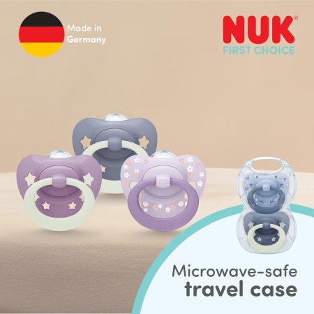 Set 4 Suzete Ortodontice NUK First Choice Classic Night, 0–6 Luni, Fosforescente, Mov - Img 2