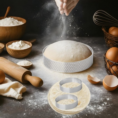 Set 8 Inele Typec Home pentru Desert Ø 8 cm din Oțel Inoxidabil cu Perforații pentru Coacere, Forme Rotunde Antiaderente pentru Prăjituri, Mousse și Mini-Tarte (Înălțime 2 cm) - Img 4