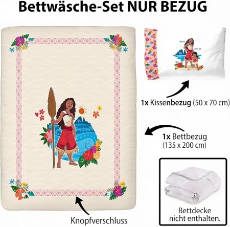 Set cearceaf de pilotă single Jay Franco Disney Moana 100% bumbac, include față de pernă, 50 x 70 cm - Img 4