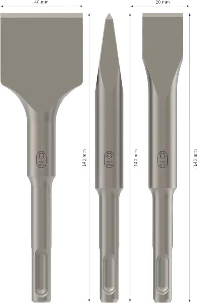 Set dalti PRO SDS plus-4C, ascutit 140 mm, plat 20 x 140 mm, pipă 40 x 140 mm, 3 buc - Img 3