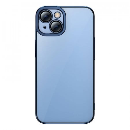 Set husa transparenta cu sclipici si sticla securizata Baseus pentru iPhone 14 Plus (albastru)