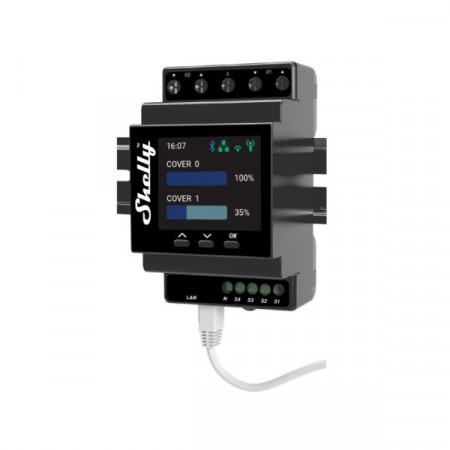 Shelly PRO 4PM Dual Cover WiFi + Ethernet + Bluetooth - releu cu 4 grupuri cu contor de putere pentru controlul a 2 rulouri