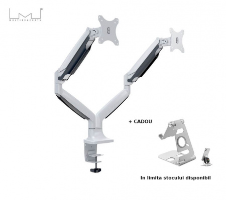 Suport 2 monitoare de masa, Gas Spring Multibrackets MB-7086, 15"- 27", max.9 kg / monitor, alb - Img 2