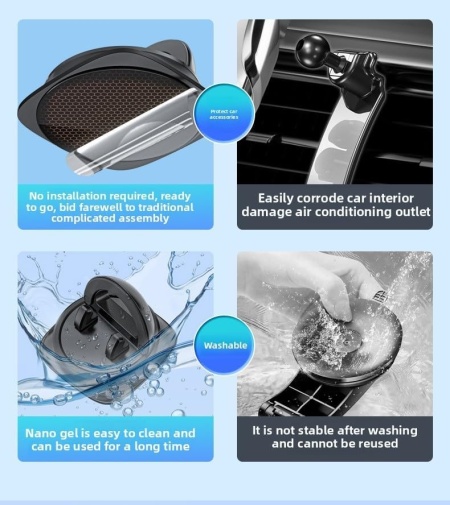 Suport Auto pentru Telefon Rotativ la 360° pe Bord, Montare cu Nano-Gel Anti-Alunecare Fără Blocarea Grilei de Ventilație, Operare cu o Singură Mână, Compatibil Universal cu Smartphone-uri 4–7 Inch, Negru (Black) - Img 4