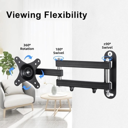 Suport TV și Monitor de Perete Reglabil Suptek MA2720, Braț Articulat pentru Ecrane 15–32 Inch, VESA 75x75 / 100x100 mm, Pivotare 180°, Înclinare ±20°, Sarcină Maximă 13 kg, Oțel Aliat, Negru - Img 2