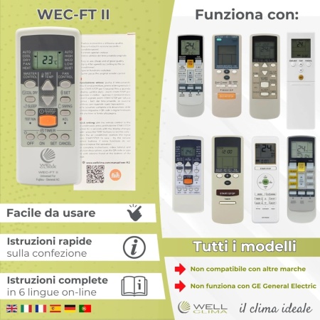Telecomandă Universală Wellclima WEC-FT2 pentru Aer Condiționat Fujitsu / General / Fuji Electric, 4 Viteze + Silențios, Gata de Utilizare - Img 5