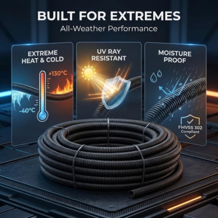Tub Corugat Fantat AUPROTEC 2 m, Diametru Interior 10 mm, Polipropilenă Rezistentă la UV și Temperaturi Înalte (-40°C la +130°C), Tub de Protecție Cabluri pentru Exterior și Interior, Negru - Img 4