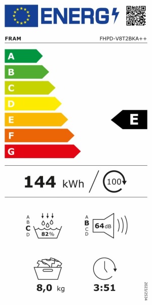 Uscator de rufe Fram FHPD-V8T2BKA++, Pompa de caldura, 8 kg, Clasa A++, Display LED, Iluminare cuva, Start intarziat, Anti-sifonare, Negru - Img 4