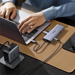 Adaptor Ugreen CM498 15600 USB-C - 3x USB-A 3.0 / HDMI / VGA / RJ45 / SD / cititor de carduri TF / USB-C PD - gri - Img 3