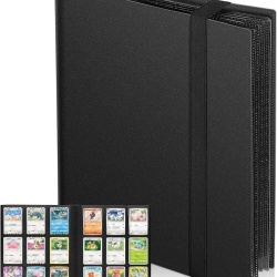 Album carti de colectie, 432 buzunare, 24 file fata-verso, 9 buzunare pe pagina, incarcare laterala (Side-Loading), compatibil Pokemon, Magic The Gathering, Yu-Gi-Oh, Negru