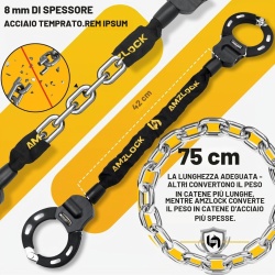 Antifurt Tip Cătușe pentru Trotinetă Electrică și Bicicletă AMZLOCK, Lanț Oțel Ranforsat 8 mm x 75 cm, Protecție Silicon Anti-Zgârieturi, Greutate 1.6 kg, Include 3 Chei și Geantă Impermeabilă 3L - Img 5