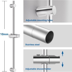 Bară de Duș Reglabilă Auralum 70 cm din Inox Cromat, Suport Pară de Duș Reglabil pe Înălțime și Rotativ 360°, Sistem de Prindere Variabil pe Găurile Existente, Finisaj Lucios Anti-Coroziune - Img 5