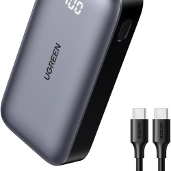Baterie externa Ugreen Mini 10K mAh, USB-C, USB-A, Digital Display, cablu USB-C inclus, Gri