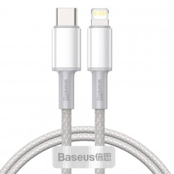 Cablu Baseus High Density Braided Cable Type-C laLightning, PD, 20W, 1m (White)