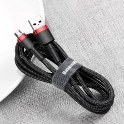Cablu micro USB QC3.0 2.4A 1M, BASEUS Cafule Durable Nylon, negru + rosu - Img 2