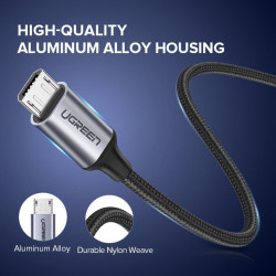 Cablu micro USB UGREEN QC 3.0 2.4A 1.5m (negru) - Img 2