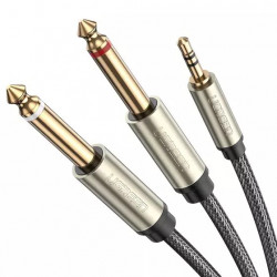 Cablu TRS, UGREEN AV126 3.5 mm la 2x TS 6.35 mm - 3m (grey)